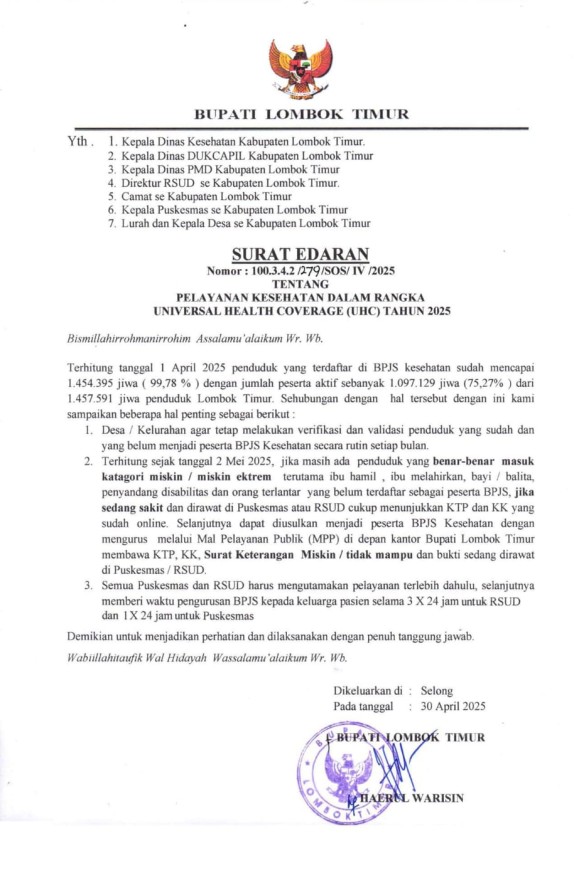 SURAT EDARAN TENTANG PELAYANAN KESEHATAN TAHUN 2025